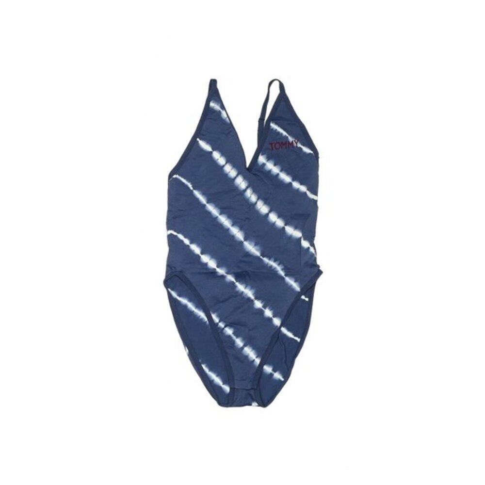 Tommy Hilfiger Women's Blue and White Bodysuit Small
